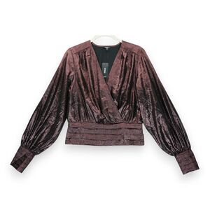 NWT EXPRESS Women's Blouse Metallic‎ Brown Balloon Sleeve Sz Small Long Sleeve
